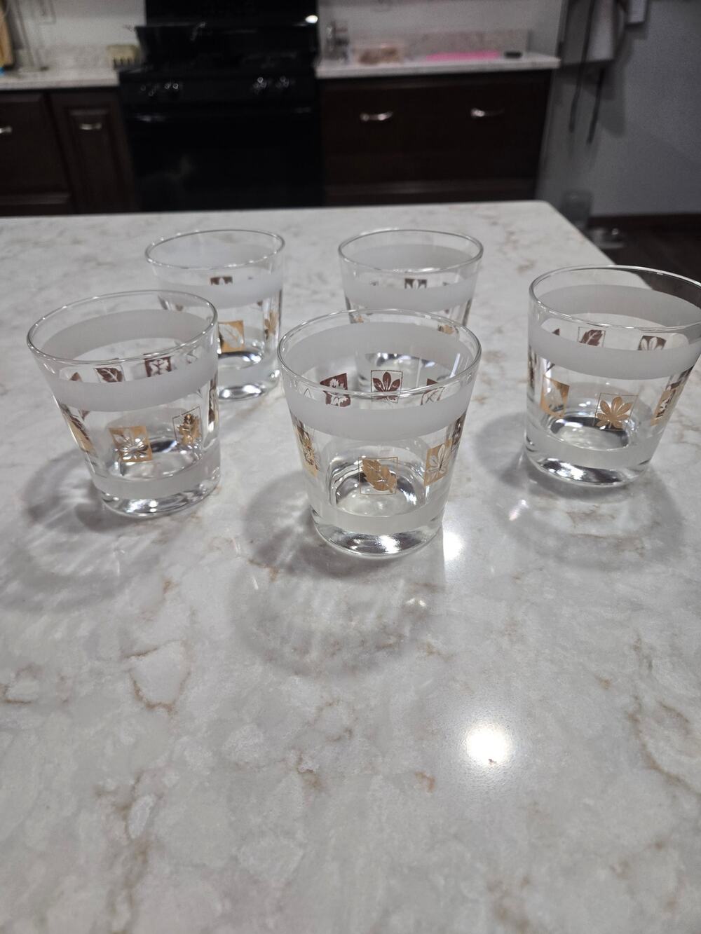 Vintage 5 MCM Libby Gold Foliage Rock Glass 1950s 22 K Gold Leaf Drinking